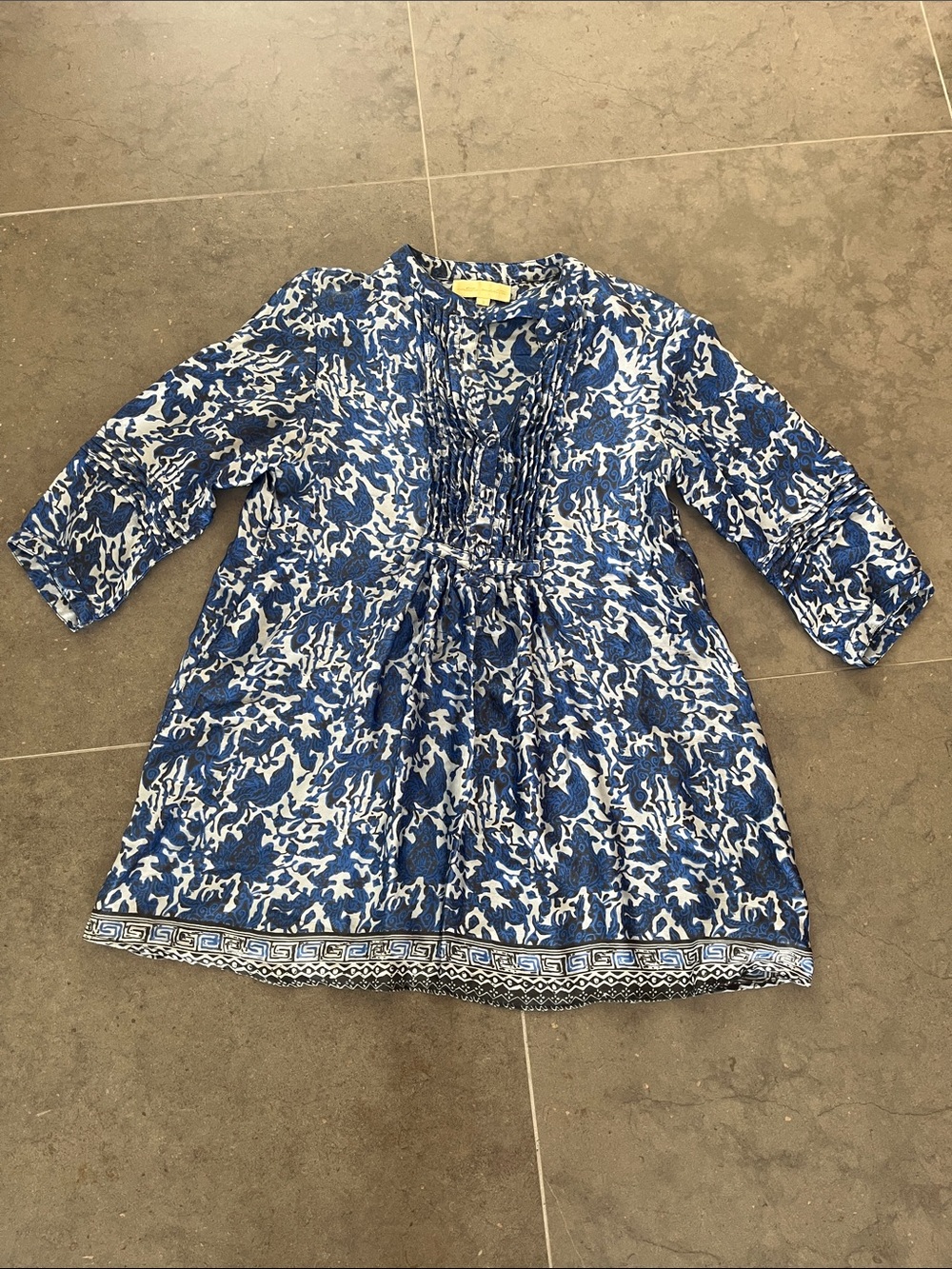 Natalie Martin 100% Silk Blue and White Printed Tunic NWOT